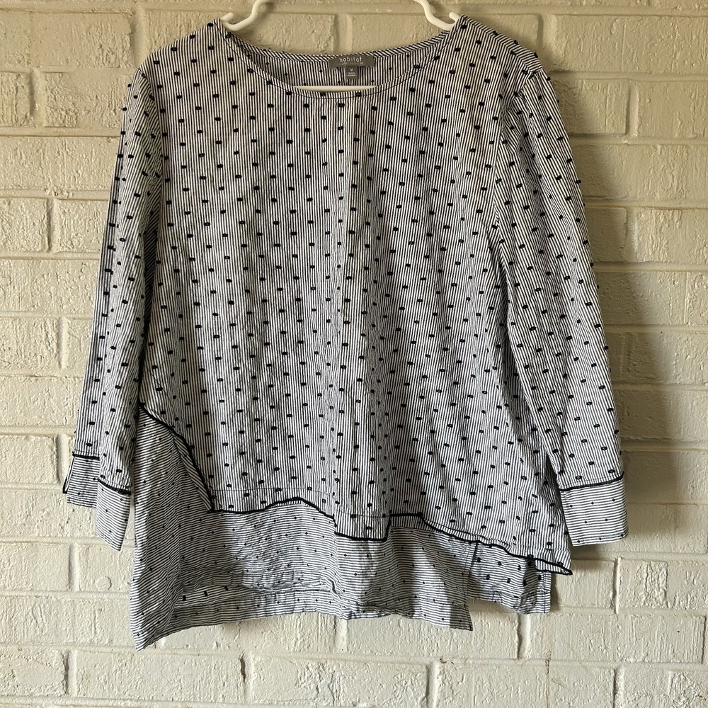 Habitat Clothes To Live In Top Medium 48619 Stripe Clip Dot Asymmetric Blouse